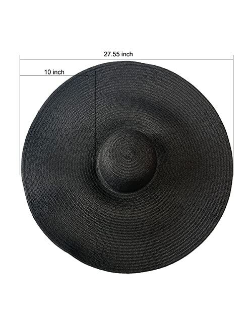 Tianyaoutdoor Oversized Beach Straw Hats for Women Extra Large Wide Brim Beach Hat Foldable Roll up Floppy Sun Hat Summer Outdoor