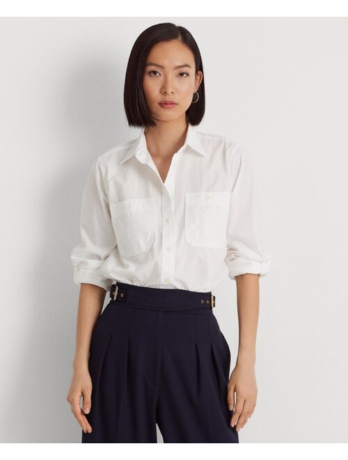 Polo Ralph Lauren LAUREN RALPH LAUREN Women's Petite Roll-Tab Sleeve Soft Cotton Button Shirt
