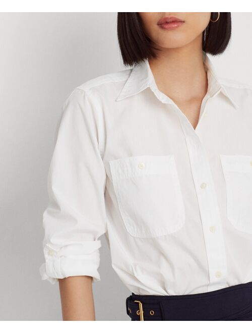 Polo Ralph Lauren LAUREN RALPH LAUREN Women's Petite Roll-Tab Sleeve Soft Cotton Button Shirt