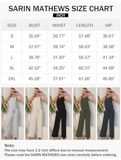 Sarin Mathews Air Essentials Jumpsuits for Women Casual Wide Leg Long Pants Jumpsuit Sleeveless Belted Rompers with Pockets
