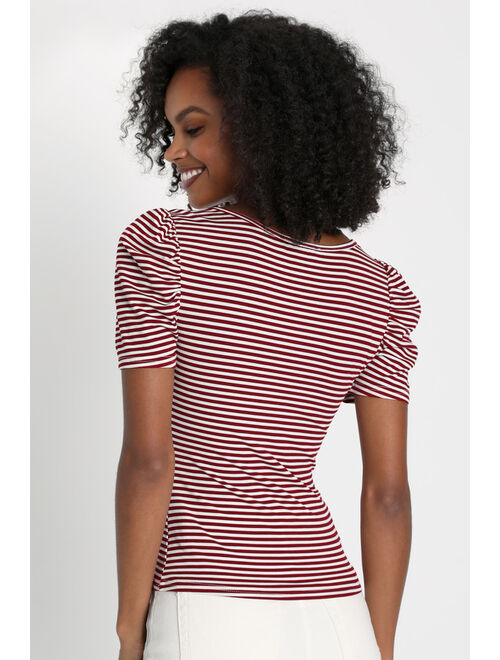Lulus Chic Arrival Red and White Striped Short Sleeve Top