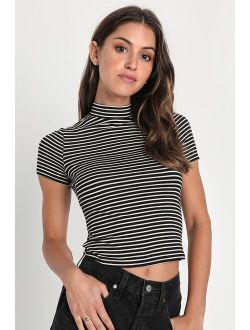 Smart Sweetie Black and White Striped Mock Neck Top