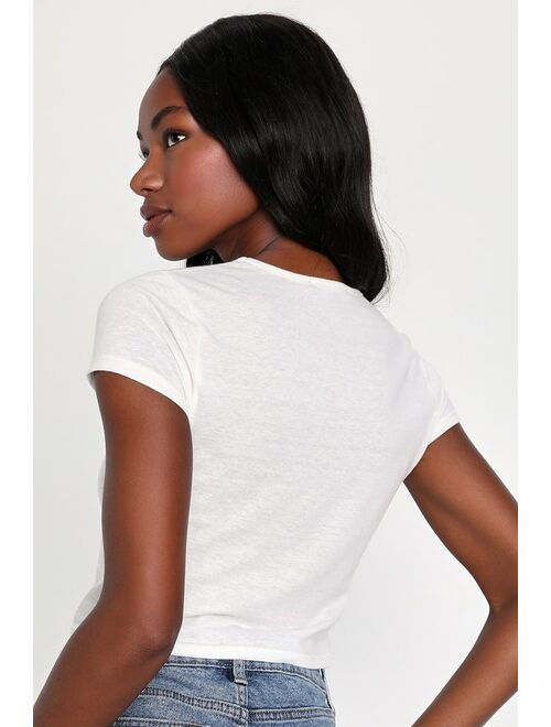 Lulus Monarch Moment White Burnout Cropped Graphic Tee