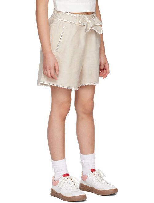 CHLOE Kids Beige Lace Trim Shorts