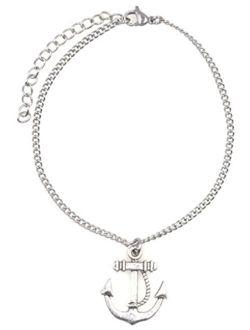It's All About...You! 7.5 - 9.5 Stainless Steel Ankle Bracelet with Alloy 24mm Anchor Nautical 50D