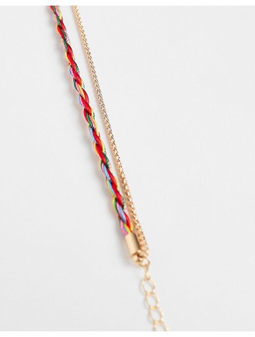 ASOS Curve ASOS DESIGN Curve multirow anklet with twisted thread and fine chain in gold tone