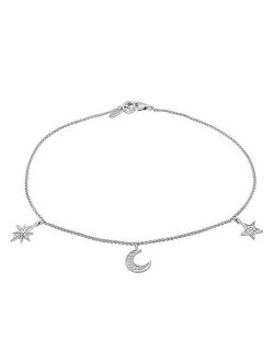 unbranded Sterling Silver 1/10 Carat T.W. Diamond Moon & Stars Anklet