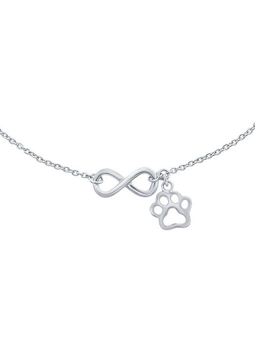 unbranded Sterling Silver Infinity & Paw Print Anklet