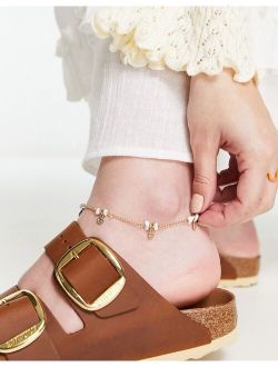 DesignB London chipped stone detail anklet in gold