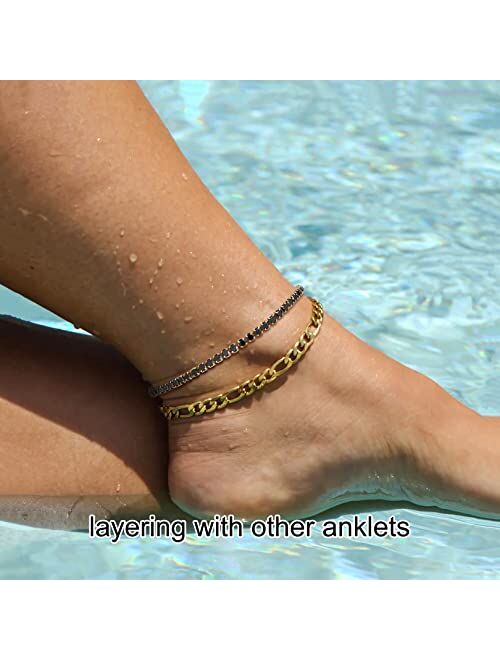 FOCALOOK Tennis Ankle Bracelets for Women, 18K Gold Plated Anklets for Women Waterproof Dainty Cubic Zirconia Anklets | Size 8.5-10.5 in