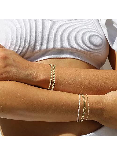 Pearich Gold Anklet for Women,18K Gold Plated Beach Lucky Star Figaro Chain Anklet for Women Gold Chain Anklet Waterproof for Women 8-10 inch