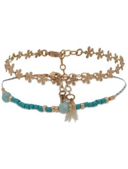 lonna & lilly Gold-Tone 2-Pc. Set Flower Charm & Beaded Ankle Bracelets