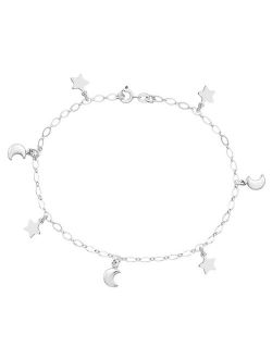 a&m Sterling Silver Star & Moon Anklet