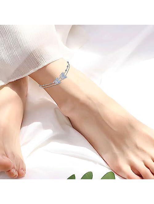 Dorunmo Anklet Bracelets For Women 925 Sterling Silver Butterfly/Evil Eye/Infinity/Sea Turtle/Elephant/Pineapple/Starfish/Heart/Pearl Layered Anklet Adjustable Beach Ankl