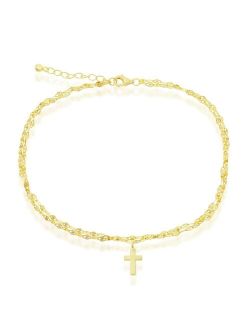 Simona Sterling Silver Double Strand Mirror Chain w/ Cross Anklet
