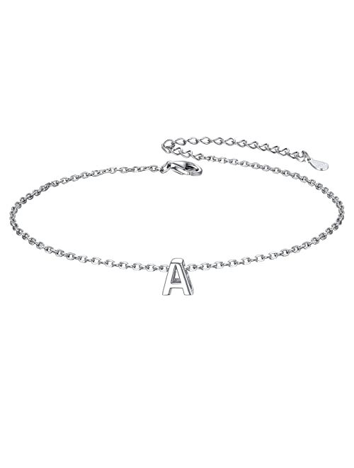 ChicSilver 925 Sterling Silver Initial Ankle Bracelets for Women, Simple Dainty Letter Initial Anklets Beach Foot Chain Alphabet Jewelry