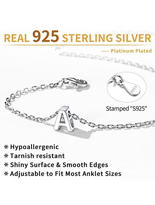 ChicSilver 925 Sterling Silver Initial Ankle Bracelets for Women, Simple Dainty Letter Initial Anklets Beach Foot Chain Alphabet Jewelry