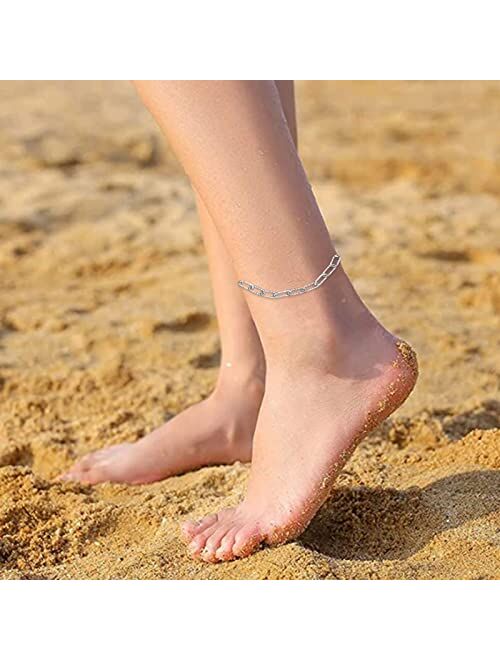 LELOUCHY Solid 925 Sterling Silver Paperclip Chain/Byzantine Chain/Round Bead Ball Chain/Cable Chain/Mesh Chain/Round Box Chain Anklet Ankle Bracelet for Men Women, Made 