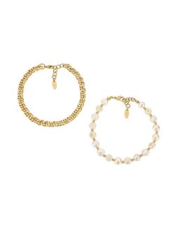 Cultured Freshwater Pearl and 18K Gold Plated Chain Anklet Set