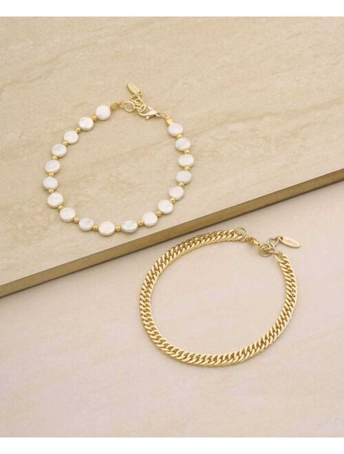 ETTIKA Cultured Freshwater Pearl and 18K Gold Plated Chain Anklet Set