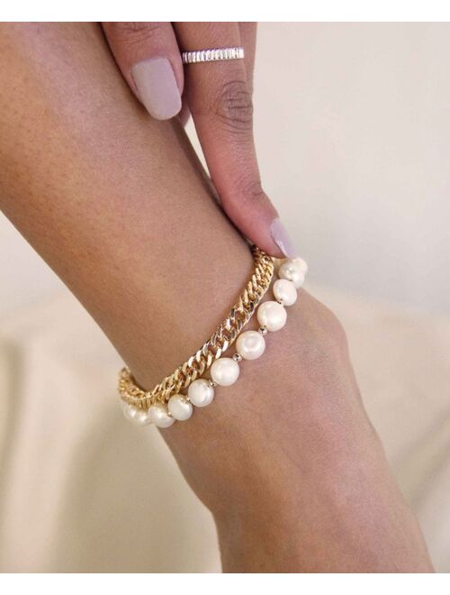 ETTIKA Cultured Freshwater Pearl and 18K Gold Plated Chain Anklet Set