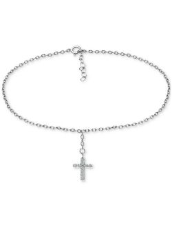 Giani Bernini Cubic Zirconia Dangle Cross Ankle Bracelet in Sterling Silver, Created for Macy's