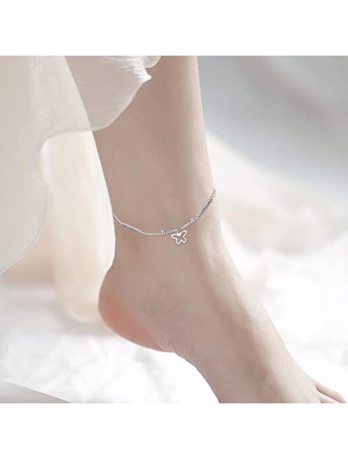 Silwan Women Anklets Jewelry Gift, 925 Sterling Silver Butterfly Anklet with Sturdy Box Chain Jewelry for Her Wife, Mom, Mother's Day Birthday Gift
