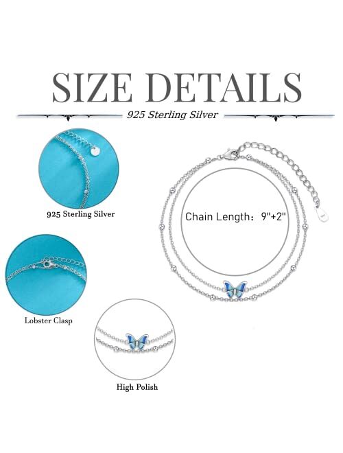 Shusukue Ankle Bracelets For Women Sterling Silver Beach Foot Chain Pineapple/Infinity/SeaTurtle/Starfish/Lotus/Dragonfly/Highland Cow/Butterfly Ankle Bracelets For Women