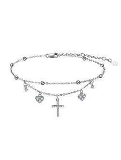 MONGAS Evil Eye/Moon Star/Cross/Dragonfly/Sea Turtle Ankle Bracelets for Women 925 Sterling Silver Adjustable Anklets Jewelry Gifts for Women