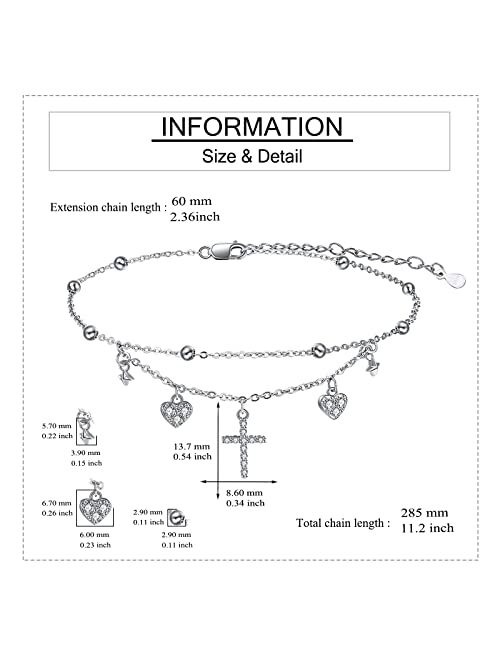 MONGAS Evil Eye/Moon Star/Cross/Dragonfly/Sea Turtle Ankle Bracelets for Women 925 Sterling Silver Adjustable Anklets Jewelry Gifts for Women