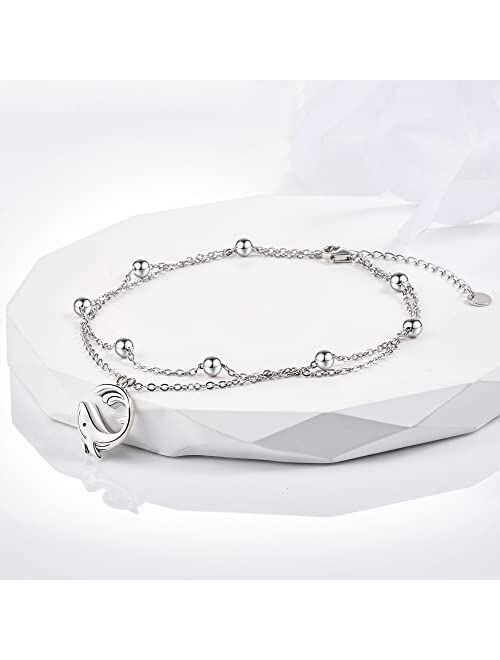 LINGBG JEWELRY Layered Anklet 925 Sterling Silver Animal Anklet for Women Butterfly Dragonfly Sea Turtle Anklet Adjustable Summer Beach Ankle Mother's Day Jewelry Gifts