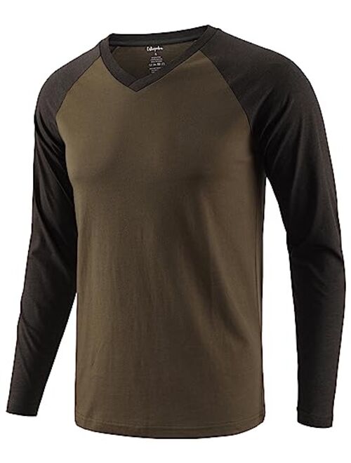 Estepoba Men's Casual Basic Vintage Retro Slim Fit Long Sleeve Workout Gym Hiking V Neck T Shirts