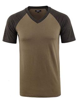 Estepoba Mens Casual Vintage Short Raglan Sleeve V-Neck Running Hiking Baseball Active T Shirts