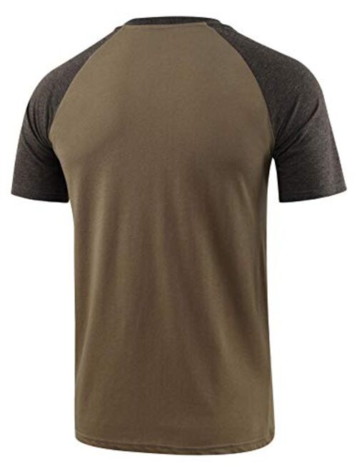 Estepoba Mens Casual Vintage Short Raglan Sleeve V-Neck Running Hiking Baseball Active T Shirts