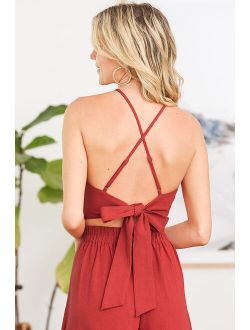 Sail With Me Rust Red Tie-Back Cropped Tank Top