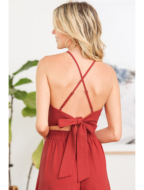 Lulus Sail With Me Rust Red Tie-Back Cropped Tank Top