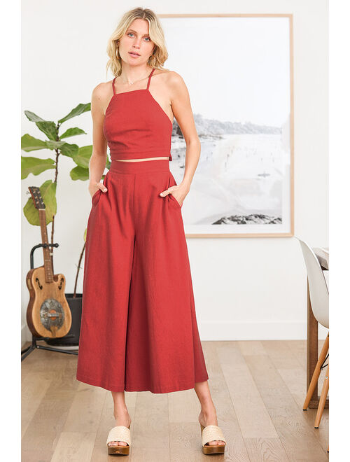 Lulus Sail With Me Rust Red Tie-Back Cropped Tank Top