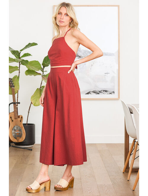 Lulus Sail With Me Rust Red Tie-Back Cropped Tank Top