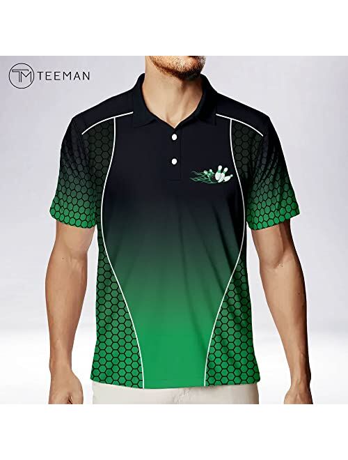 TEEMAN Custom Bowling Shirt for Men, Men's Funny Bowling Shirts Short Sleeve Polo, Bowling Shirt for Team