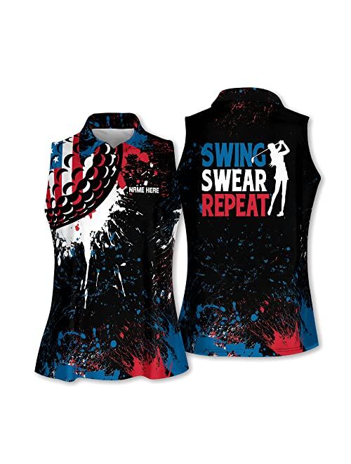 LASFOUR Personalized Golf Shirts for Women Sleeveless with Collar, Funny Golf Shirts for Women, Ladies Sleeveless Golf Shirt