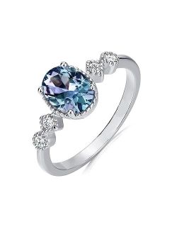 LOVE CORNER Created Alexandrite Gemstone Ring for Women S925 Sterling Silver/10K 14K 18K Gold Engagement Ring for Women Wedding Promise Anniversary Birthday Gemstone Dest