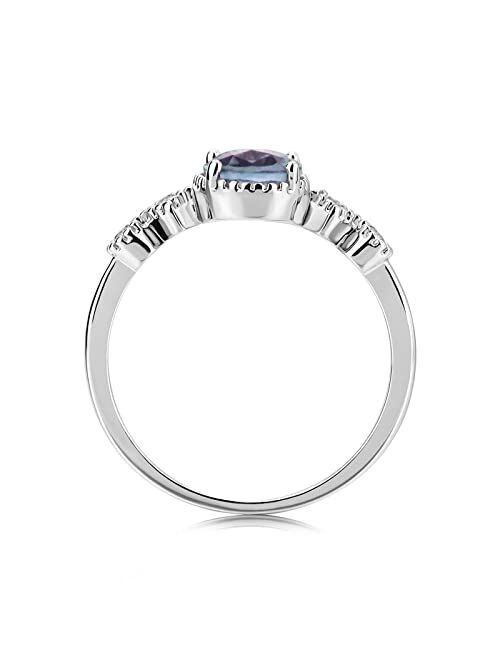 LOVE CORNER Created Alexandrite Gemstone Ring for Women S925 Sterling Silver/10K 14K 18K Gold Engagement Ring for Women Wedding Promise Anniversary Birthday Gemstone Dest