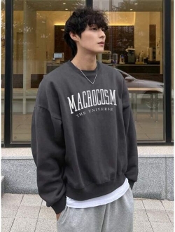 Men Cotton Letter Graphic Drop Shoulder Pullover Without Tee