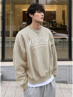 Men Cotton Letter Graphic Drop Shoulder Pullover Without Tee