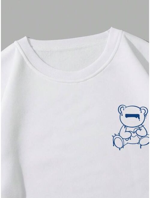 Men Bear And Slogan Graphic Sweatshirt