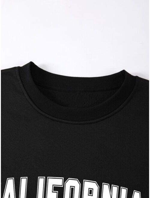 Men Letter Graphic Thermal Lined Pullover