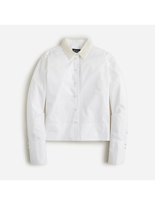 J.Crew Collection cropped garcon shirt with pearl collar