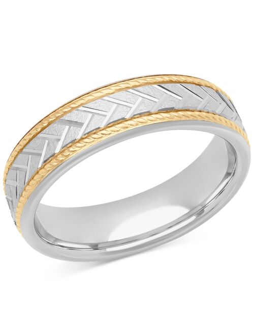MACY'S Men's Chevron Carved Two-Tone Wedding Band in Sterling Silver & 18k Gold-Plate