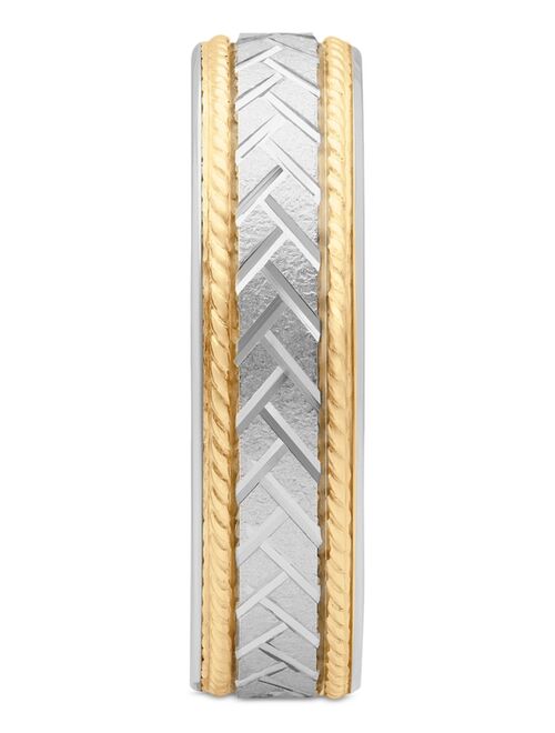 MACY'S Men's Chevron Carved Two-Tone Wedding Band in Sterling Silver & 18k Gold-Plate