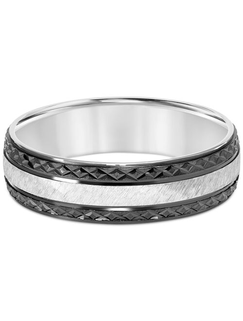 MACY'S Men's Carved Two-Tone Wedding Band in Sterling Silver & Black Rhodium-Plate